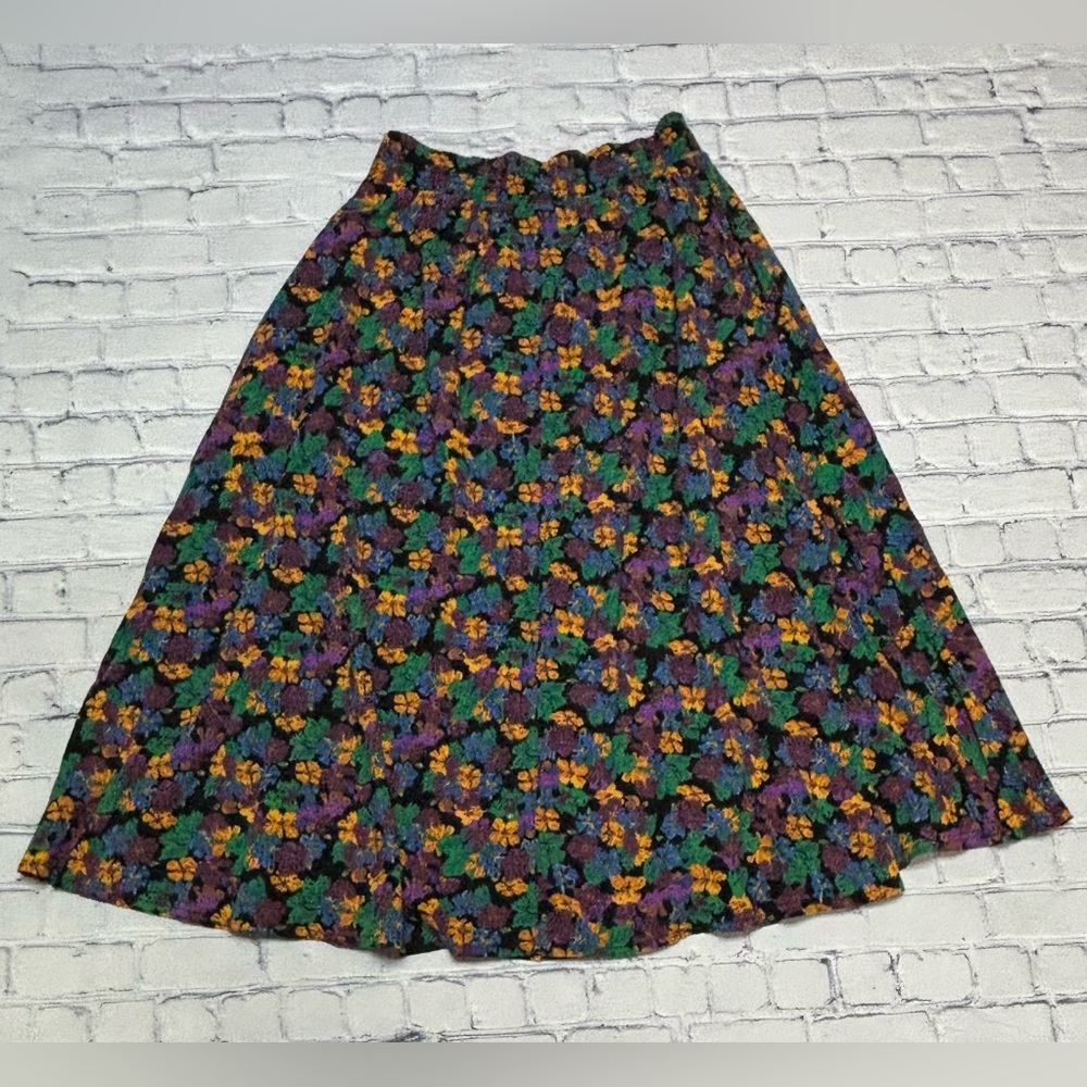 Vintage Erika Floral Pleated Midi Skirt